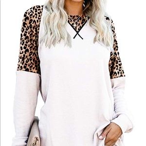 Leopard Trim Baseball Long Sleeve Tee NWT!